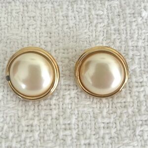 Monet Pearl Clip On Earrings Gold Tone Classic